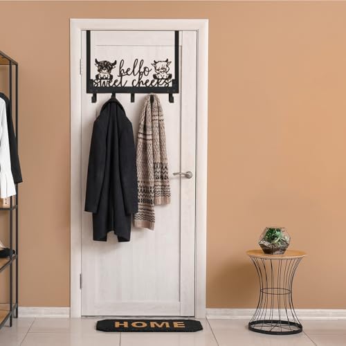 Kathfly Cute Highland Cow Over Door Towel Rack 5 Hooks Black - Image 6