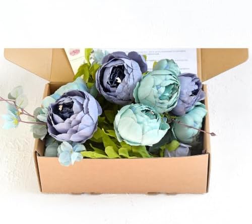 FiveSeasonStuff Mixed Blue Artificial Peony Bouquet Set of 2 - Image 6