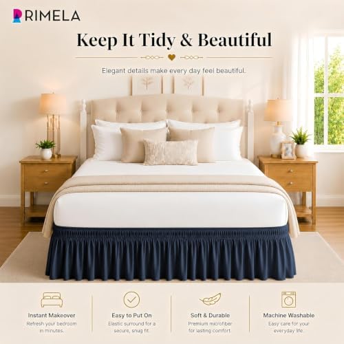 Navy Blue Bed Skirt Queen Size 15" Drop, Elastic Wrap Around Bedskirt - Image 6
