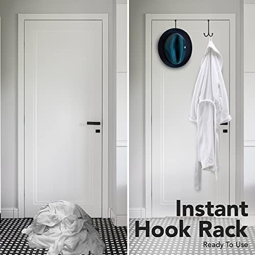 2-Pack Over The Door Hooks - with 2 Hang Heads & Snug Fit Pads Heavy Duty Hook for Hanging Coats, Towels, Caps & Robes - Elegant Matt Finish - No Drill Hanger Organizer - Black - Image 7