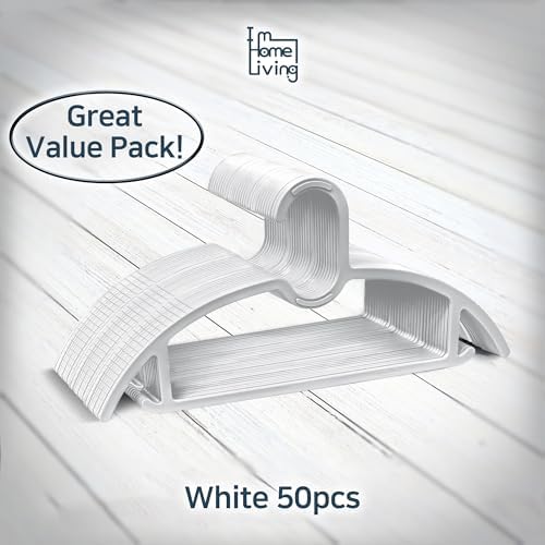 15" Compact Slim & Slimlink Interlocking Clothes Hangers, Space-Saving Lightweight Plastic Hangers for Small Closets, Dorms, Apartments, Travel, RVs & Petite Clothing (White, 50) - Image 7