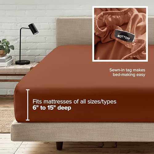 Bare Home King Fitted Sheet - 1800 Ultra-Soft (King, Terracotta) - Image 6