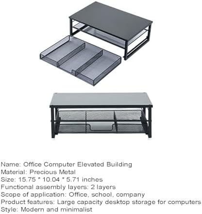 Desktop Monitor Stand with Drawers, 2-Layer Elevated Computer Laptop Riser with Storage, Metal Mesh Organizer Rack for Office - Image 7