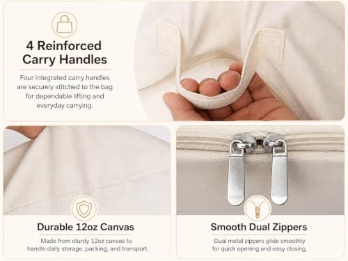 DoYiKe Soft Large Canvas Comforter Storage Bags with Four Carrying Handles and Clear Window, Closet Organizer for Clothing, Blankets Sheets Pillows and Bedding, 80L, Beige - Image 7