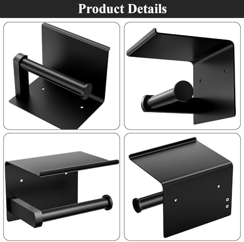 Tindbea Toilet Paper Holder Wall Mount + Towel Robe Hooks, Adhesive or Screw Wall Mounted Toilet Paper Roll Holder with Shelf, Stainless Steel Bathroom Organizers and Storage Kit (Matte Black) - Image 5