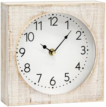 Vintage Table Clock, Square Wooden Farmhouse Table Clock Silent Non-Ticking Battery Operated Desk and Shelf Clocks for Living Room, Kitchen, Bedroom Decor - Image 7