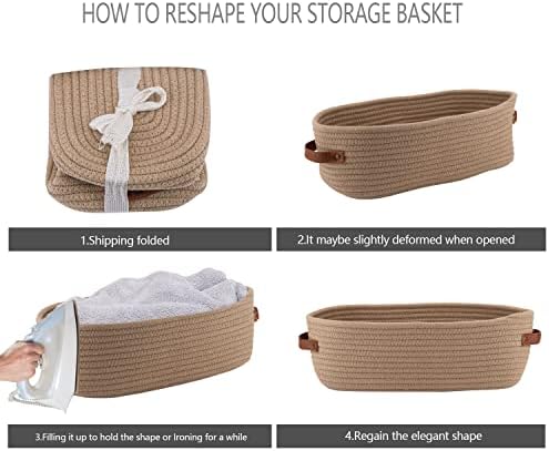 Storage Basket Boho Decor Baskets for Organizing Woven Decorative Basket for Countertop Toilet Paper Basket for Toilet Tank Top Shelf Basket with Handle Khaki - Image 7
