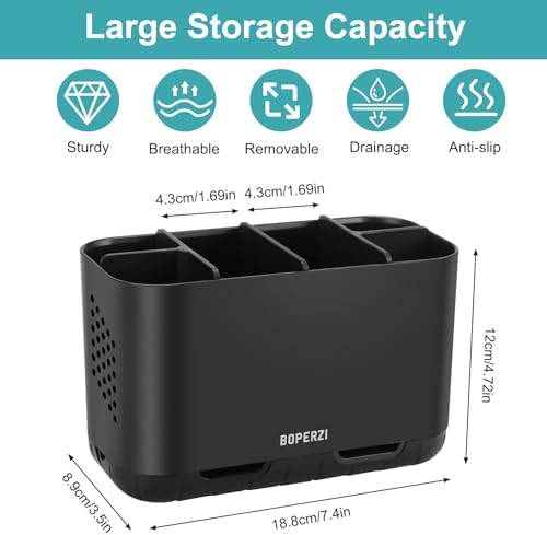 Boperzi Toothbrush Holders for Bathrooms Organizers and Storage, Large Tooth Brush Holders with Drainage, Anti-Slip Electric Toothbrush and Toothpaste Holders Caddy for Shower Kids Family, Black - Image 6
