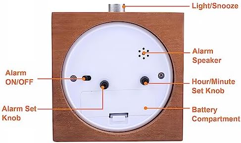 Wooden Analog Alarm Clock Silent Battery Operated with Night Light - Image 7