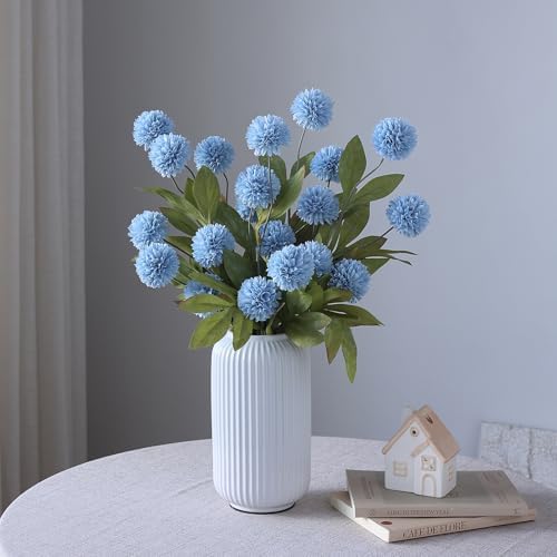12 Pcs 27"Artificial Pompon Mum Silk Flower Stems for Vase (Dusty Blue) - Image 6