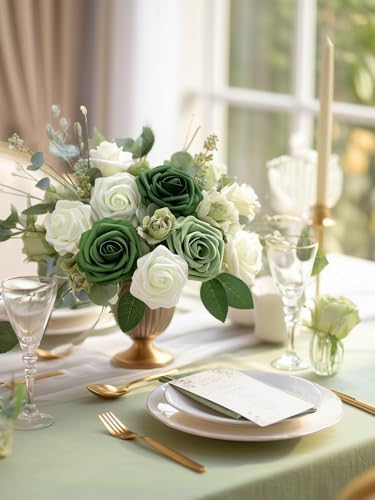 InnoGear Fake Roses 50 Pcs Sage Green Flowers Artificial Faux Foam Floral - Image 4