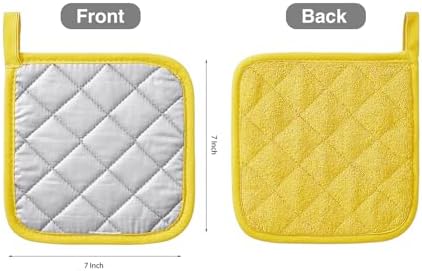 Kitchen Pot Holders Set Heat Resistant Pure Cotton Potholders Kit Trivets Large Coasters Hot Pads Terry Pot Holders for Everyday Cooking and Baking by 7 x 7 Inch (Yellow) - Image 2
