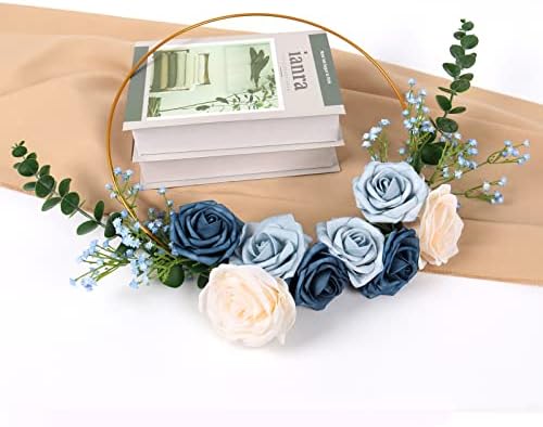 Blue Babys Breath Artificial Flowers with Fake Eucalyptus Leaves, 18Pcs - Image 6