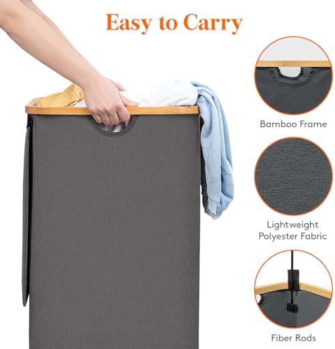 Lifewit 120L Large Laundry Basket with Lid, 2 Removable Bags, Dark Gray - Image 6