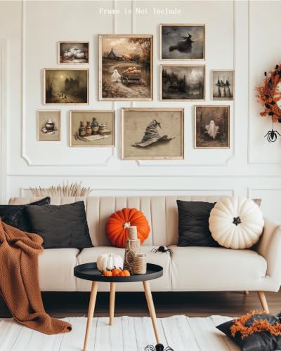 Vodefoad Vintage Halloween Wall Art Prints of 10, Retro Cute Ghost Canvas Decor, Spooky Witchy Pictures for Halloween Wall Paintings, Moody Autumn Landscape Canvas Oil Painting, Gothic Dark Aesthetic Posters Prints for Bedroom Gallery Decor Unframed - Image 7