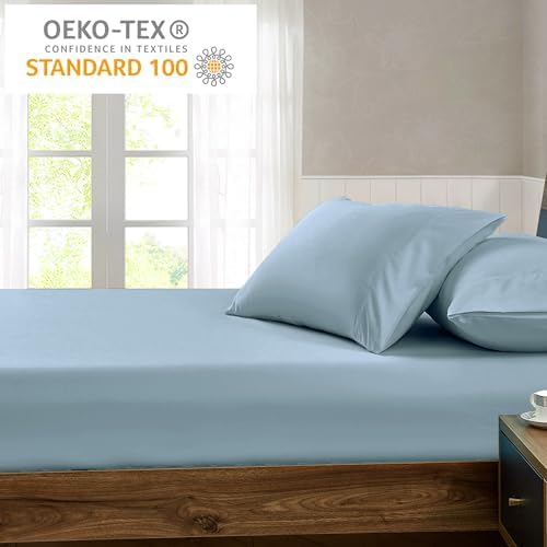 FreshCulture Queen Fitted Sheet - Hotel Quality, Ultra Soft & Breathable Brushed Microfiber, Deep Pocket, Cooling Fitted Sheets for Queen Size Bed (Sky Blue) - Image 6