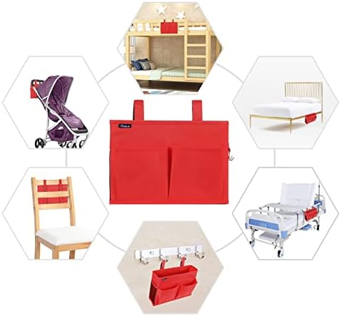 Surblue Caddy Hanging Organizer Bedside Storage Bag for Bunk and Hospital Beds, Red, Small - Image 7