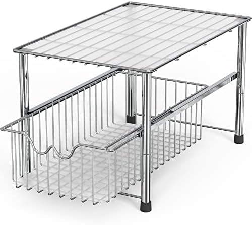 Deco Brothers Stackable Under Sink Organizer with Sliding Basket, Chrome - Image 3