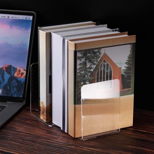 Yulejo 8 Pcs Clear Acrylic Book Ends for Shelves Heavy Duty L Shaped - Image 7