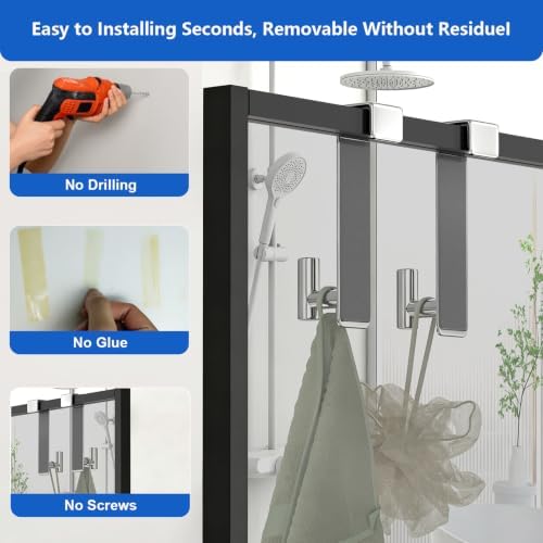 HUFEEOH Shower Door Hooks, Heavy Duty Stainless Steel Over The Glass Door Hanger, T Shape Bathroom Towel Robe Coat Rack Hooks, Tool-Free Installation (Fits 1-3/4" Thick Door - T Shape - 2 Pack) - Image 7