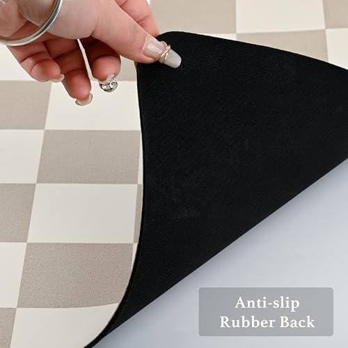 Ohocut Checkered Dish Drying Mat for Kitchen Counter, Coffee Bar Station Accessories, Retro Cute Aesthetic Modern Absorbent Drainer Mat Kitchen Drying Mat Easy Clean, Khaki 12" x 19" - Image 7