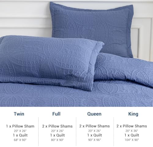 SheRest King Quilt Bedding Set - Grayish Blue Soft Breathable Bed Quilt, Modern Style Embossed Bedspreads, Lightweight Microfiber Reversible Coverlet for All Seasons-3 Pieces (1 Quilt,2 Pillow Shams) - Image 6