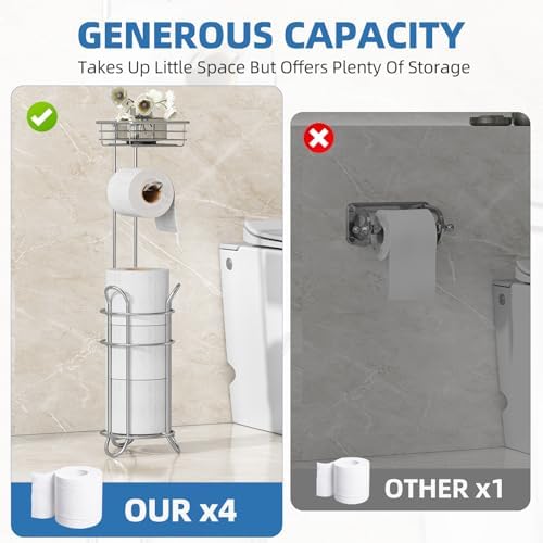 Simple Trending Toilet Paper Holder Stand with Shelf for 4 Rolls - Image 6