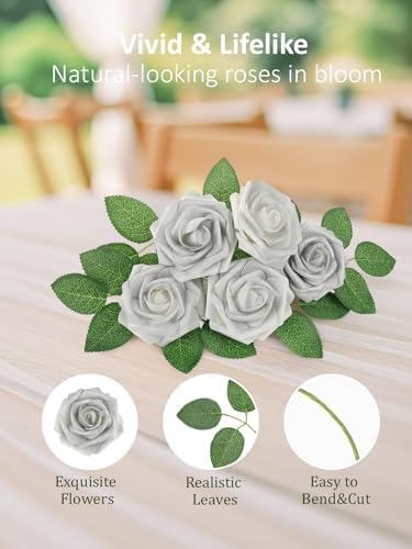 Artificial Flowers Real Touch Fake Rose Flowers with Stem Decorations,50Pcs - Image 7