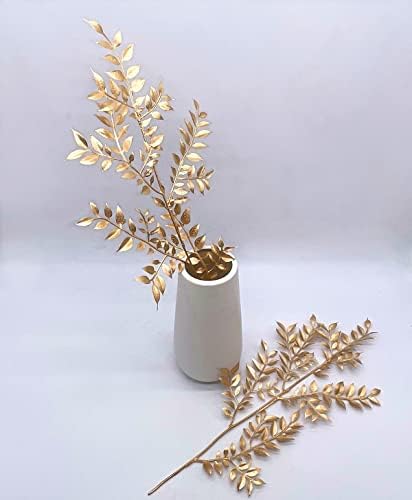 PASYOU Fake Leaves Plants for Christmas Decor, Gold Artificial Shrubs Grass Foliage Plastic Bulk Leaf Indoor Outdoor Home Garden Party Hotel Verandah Wedding Event Faux DIY Decoration - Golden 5 Pack - Image 6
