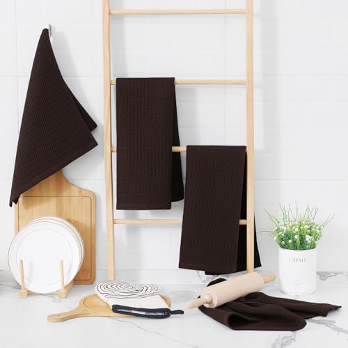 Homaxy 100% Cotton Waffle Weave Kitchen Dish Towels 4-Pack, Dark Brown - Image 6