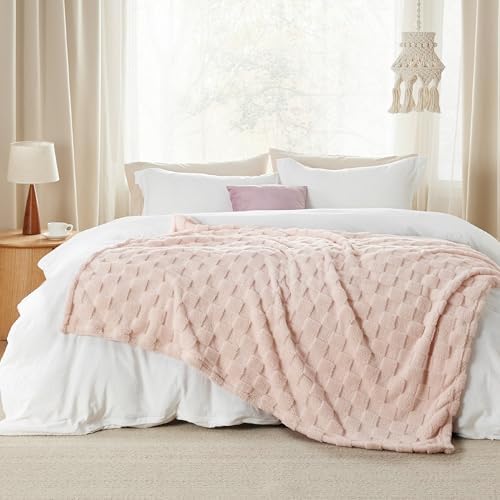 Bedsure Checkered Soft Twin Blanket for Bed, Light Pink, 60"×80" - Image 6