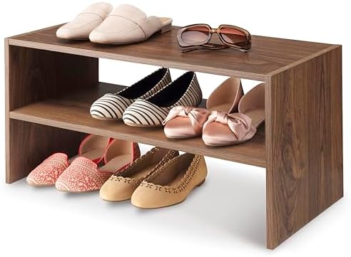 Whitmor Wood Stackable 2-Shelf Shoe Rack, Walnut, 31 inches,2 Pack - Image 7