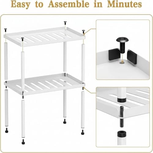 Cabinet Organizer Shelf, 2 Tier Kitchen Cabinet Organizer with Stackable Cabinet Shelves for Kitchen Countertop Storage, Metal Kitchen Shelf Organizer for Spice, Pantry & Under Sink (White) - Image 7