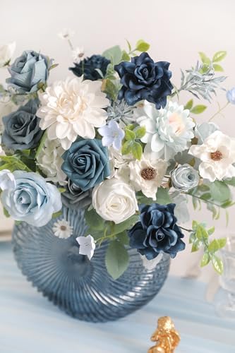 rongflower Blue Artificial Flowers Combo Box Set Silk Flowers Fake Rose for DIY Floral Arrangements Wedding Bouquets Centerpieces Baby Shower Party Home Decorations - Image 6