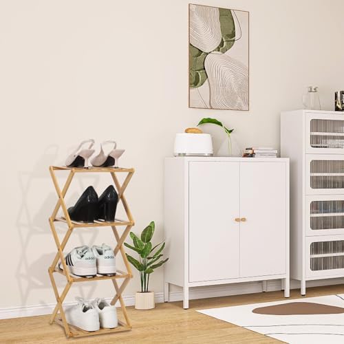 Bamboo Shoe Rack 4 Tier Foldable Shoe Rack for Entryway - Image 6