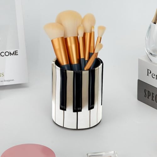 Leather Cylinder Pen Holder & Pencil Organizer - Stylish and Compact Pen Organizer for Desk - Piano Keys Black White - Image 6