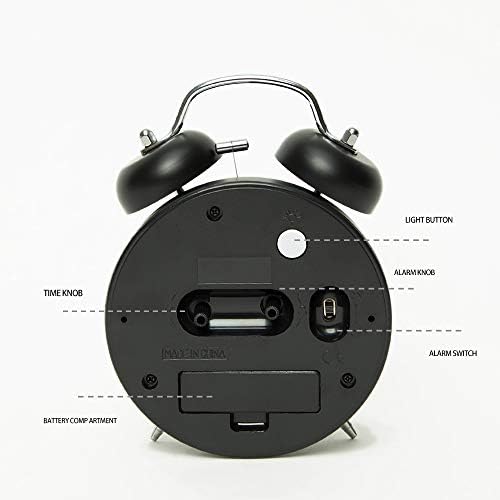FLOITTUY {Loud Alarm for Deep Sleepers) 4'' Twin Bell Alarm Clock with Backlight for Bedroom and Home Decoration(Black) - Image 7