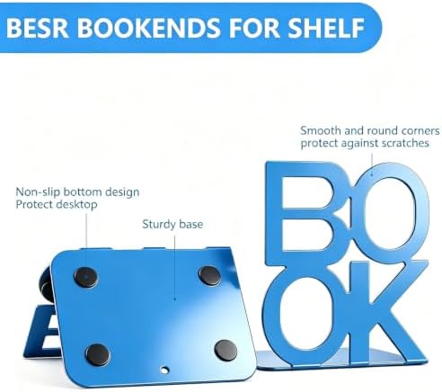 Book Ends Blue 2 Pair Metal BookEnds for Bookrack Desk,Books - Image 6