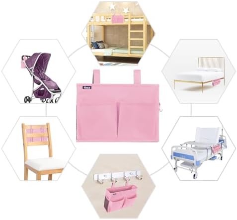 Surblue Caddy Hanging Organizer Bedside Storage Bag for Bunk and Hospital Beds, Pink, Small - Image 7