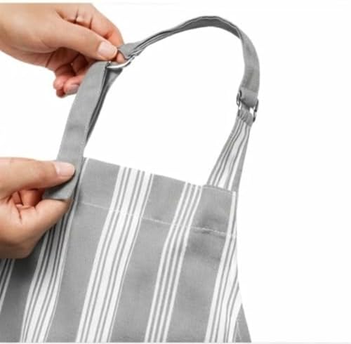 AMOUR INFINI Cotton Striped Aprons for Women with Pockets - Adjustable Strap and Waist Ties Printed Apron for Baking, Cooking, Gardening (27.5 x 33 Inches - Gray) - Image 5
