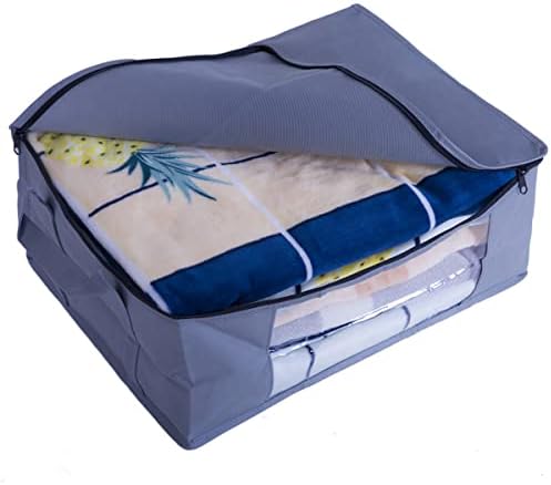 Zippered Clothes Storage Bags with Plastic Clear Window and Sturdy Handles Great for seasonal storage, Bedding, Blankets,Foldable with Sturdy Zipper, 2 Pack, Grey (Medium, Grey-2Pack) - Image 7