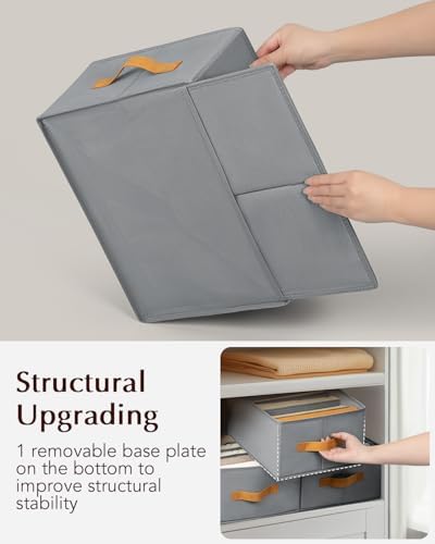 Homsorout Clothes Organizers and Storage - 4/5/7 Grids Fabric Jeans Organizer with Handles, Foldable Closet Organizers Dividers, Wardrobe organizer for Pant, Sweater, T-shirt, Scarf, 3 Pack, Pale Grey - Image 6
