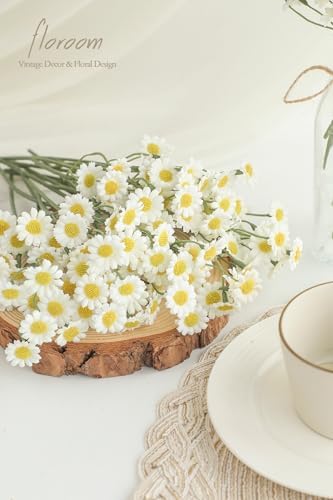 Floroom 24pcs Ivory Small Artificial Flowers Faux Silk Daisies Fake Wildflowers with Stems for DIY White Wedding Bouquets Floral Arrangements Party Decor Centerpieces Decorations (Vase Not Included) - Image 4