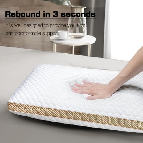 Memory Foam Pillows Standard Size, Medium Firm Pillow for Sleeping, Orthopedic Bed Pillow for Side, Back Sleepers, Ventilated Gel Foam Pillow with Washable Cover, 23.6" x 15.7"x 5.1" - Image 6