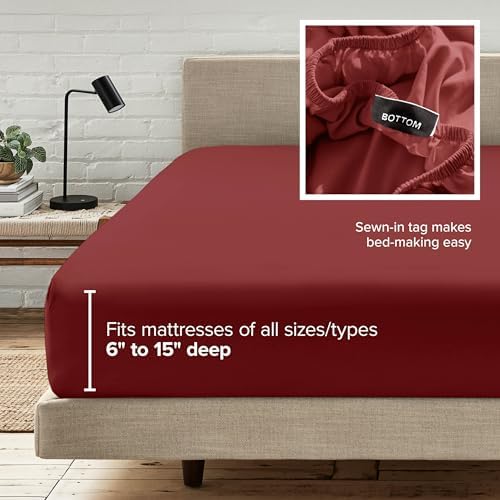 Bare Home Twin Fitted Sheet - 1800 Ultra-Soft (Twin, Rosewood) - Image 6
