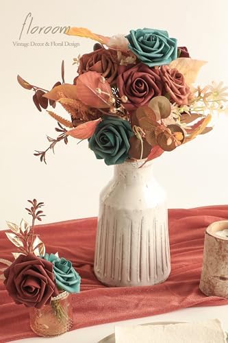 Floroom Artificial Flowers 25pcs Real Looking Peacock Green Foam Fake Roses with Stems for DIY Wedding Bouquets Bridal Shower Centerpieces Floral Arrangements Party Tables Home Decorations - Image 6
