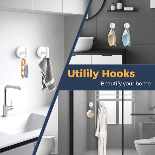 Heavy Duty Suction Cup Hooks for Glass Window,Tile,Mirror,Removable Shower Hooks for Inside Shower,Metal Towel Hooks for Bathroom,4 Pack(White) - Image 6
