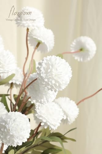 Floroom 5pcs White Faux Silk Mums Artificial Flowers, Bulk Fake Small Mini Chrysanthemums with Stems for DIY Wedding Centerpieces Floral Arrangements Vase Fillers Home Decorations - Image 4
