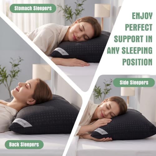 King Size Bed Pillows for Sleeping Set of 4,4 Pack Great Support Luxury Hotel Pillows for Side,Stomach and Back Sleepers(Black,4-Pack) - Image 6