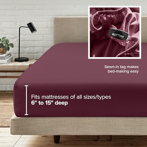Bare Home Queen Fitted Sheet - 1800 Ultra-Soft (Queen, Burgundy) - Image 6